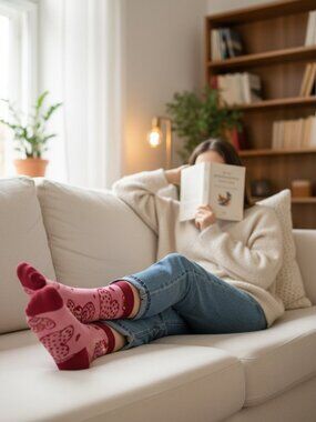 Happy Hearts - 2 Tone Pink Crew Socks - One size